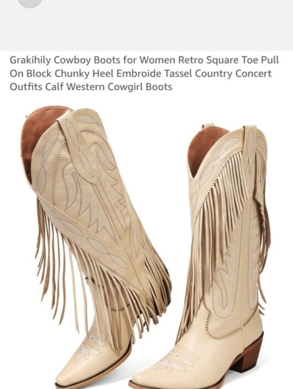 Fringed Western Cowboy Boots in Beige